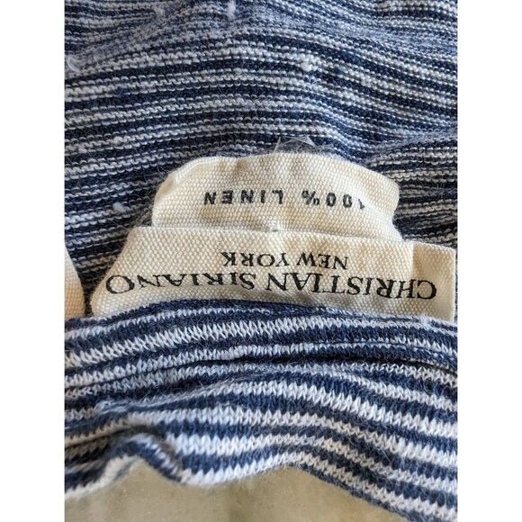 Christian Siriano Casual Top Women's Large Black & White Stripe V-Neck 100%Linen - Picture 4 of 8